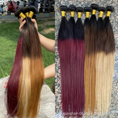 SPARK 10A Ombre Human Hair Bundles 1b/27 Blonde Brazilian Body Wave Bundles Two Tones Ombre Hair Weave Extensions Medium Brown